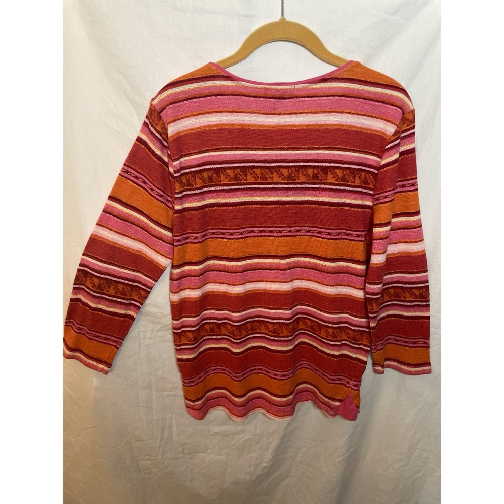 LRL Lauren Jeans Co Womens Shirt Orange Pink Red Stripes3/4 SleevesXLWork Casual - Picture 4 of 6